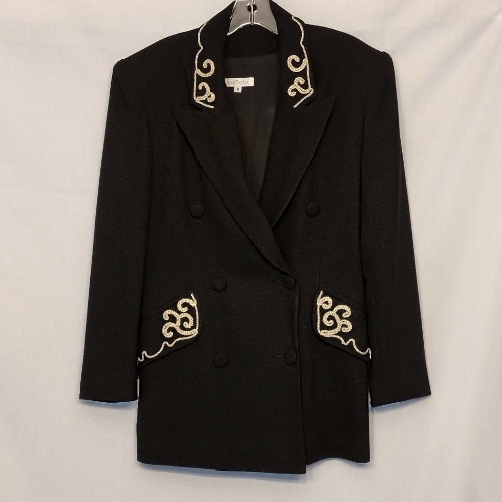 Ann Taylor Size 8 Black Blazer & Skirt Set with Gold Trim